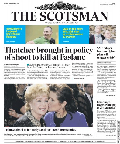 The Scotsman Newspaper Front Page (UK) for 30 December 2016