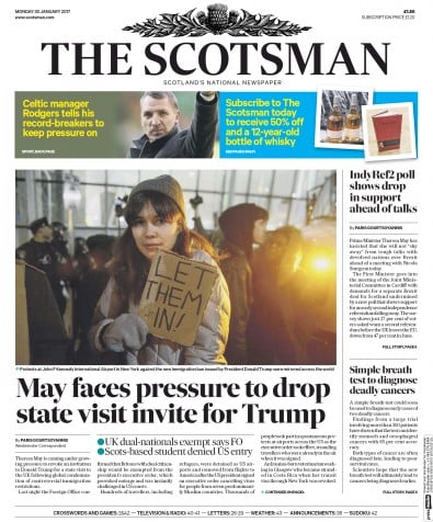 The Scotsman Newspaper Front Page (UK) for 30 January 2017