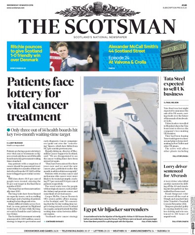 The Scotsman Newspaper Front Page (UK) for 30 March 2016