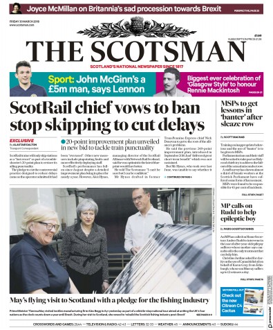 The Scotsman Newspaper Front Page (UK) for 30 March 2018