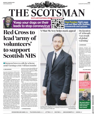 The Scotsman Newspaper Front Page (UK) for 30 March 2020