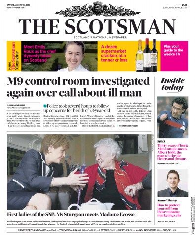 The Scotsman Newspaper Front Page (UK) for 30 April 2016