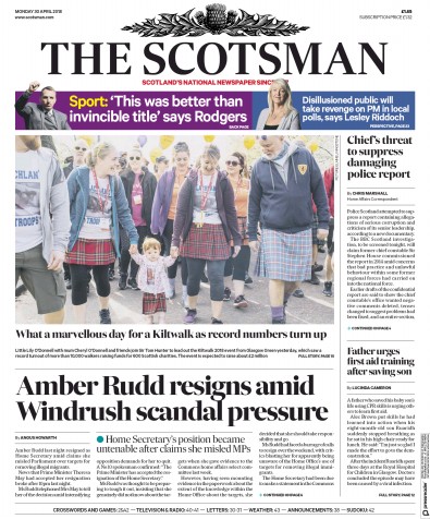 The Scotsman Newspaper Front Page (UK) for 30 April 2018