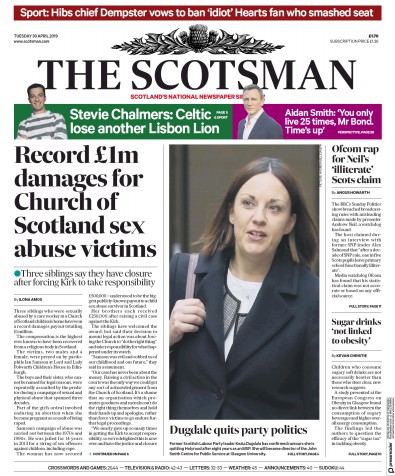 The Scotsman Newspaper Front Page (UK) for 30 April 2019