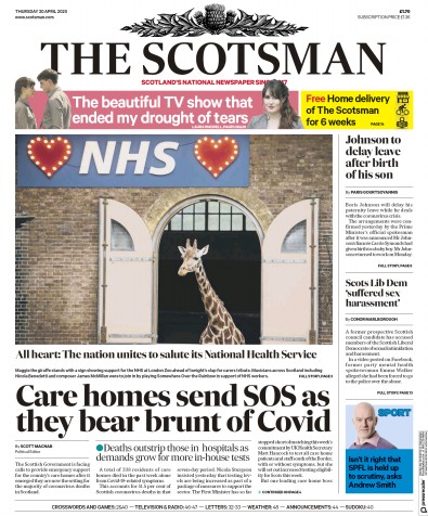 The Scotsman Newspaper Front Page (UK) for 30 April 2020
