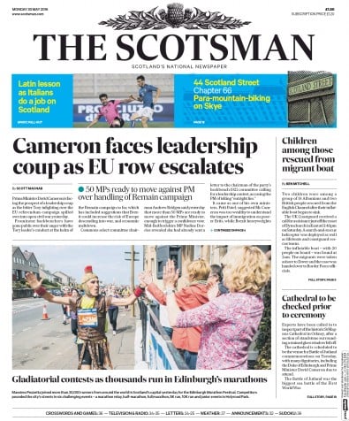 The Scotsman Newspaper Front Page (UK) for 30 May 2016