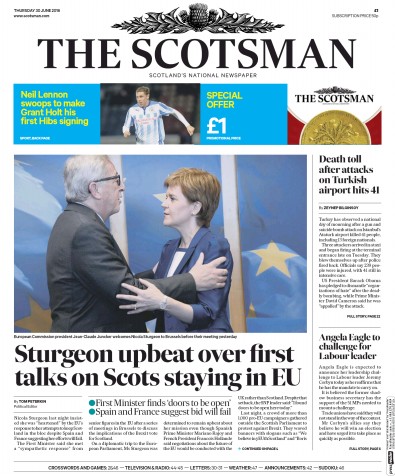 The Scotsman Newspaper Front Page (UK) for 30 June 2016