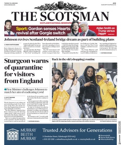 The Scotsman Newspaper Front Page (UK) for 30 June 2020