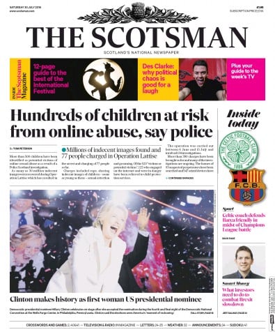 The Scotsman Newspaper Front Page (UK) for 30 July 2016