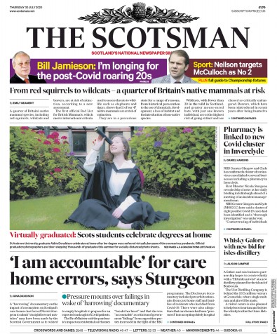 The Scotsman Newspaper Front Page (UK) for 30 July 2020