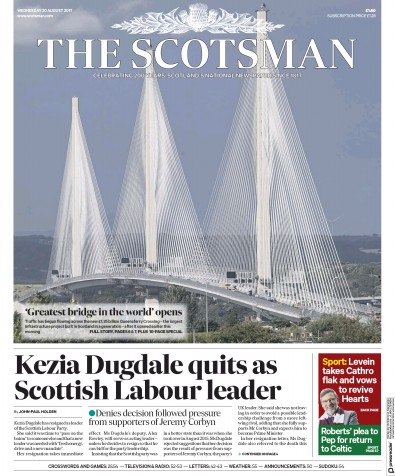 The Scotsman Newspaper Front Page (UK) for 30 August 2017