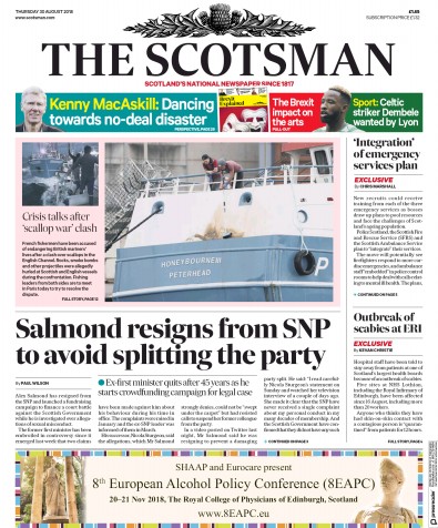 The Scotsman Newspaper Front Page (UK) for 30 August 2018