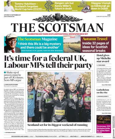 The Scotsman Newspaper Front Page (UK) for 30 September 2017