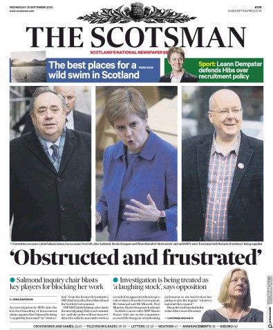 The Scotsman Newspaper Front Page (UK) for 30 September 2020