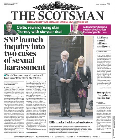 The Scotsman Newspaper Front Page (UK) for 31 October 2017