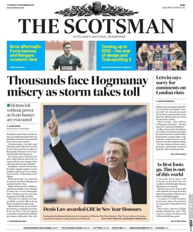 The Scotsman Newspaper Front Page (UK) for 31 December 2015