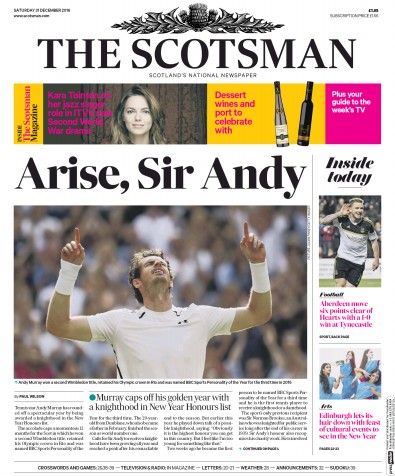 The Scotsman Newspaper Front Page (UK) for 31 December 2016