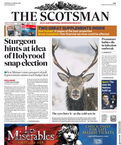 The Scotsman Newspaper Front Page (UK) for 31 January 2019