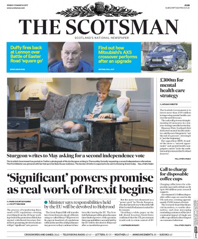 The Scotsman Newspaper Front Page (UK) for 31 March 2017