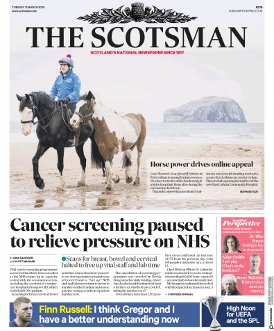 The Scotsman Newspaper Front Page (UK) for 31 March 2020