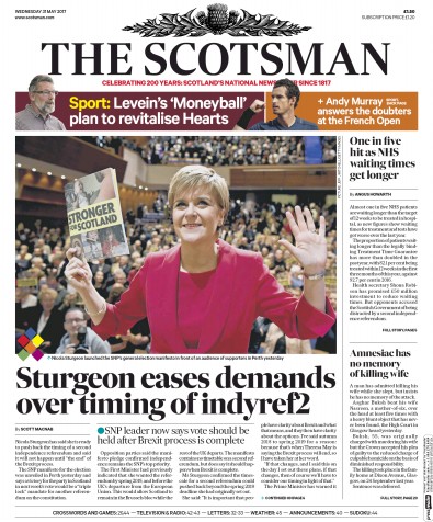 The Scotsman Newspaper Front Page (UK) for 31 May 2017