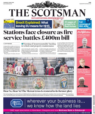 The Scotsman Newspaper Front Page (UK) for 31 May 2018