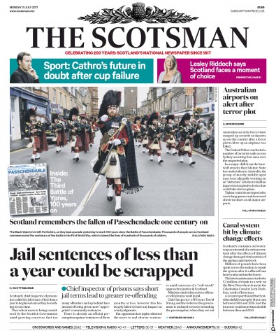 The Scotsman Newspaper Front Page (UK) for 31 July 2017
