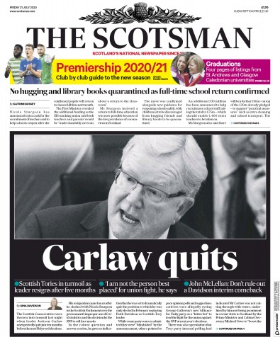 The Scotsman Newspaper Front Page (UK) for 31 July 2020