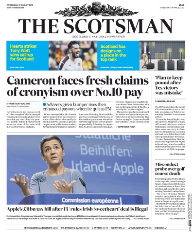 The Scotsman Newspaper Front Page (UK) for 31 August 2016