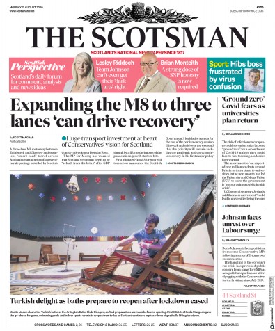 The Scotsman Newspaper Front Page (UK) for 31 August 2020