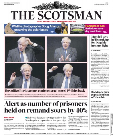 The Scotsman Newspaper Front Page (UK) for 3 October 2018