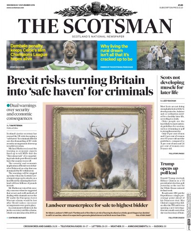The Scotsman Newspaper Front Page (UK) for 3 November 2016