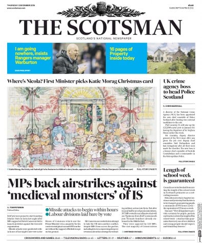 The Scotsman Newspaper Front Page (UK) for 3 December 2015