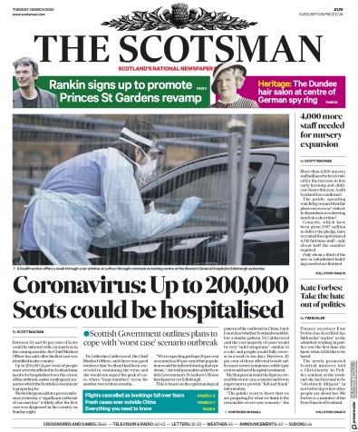 The Scotsman Newspaper Front Page (UK) for 3 March 2020