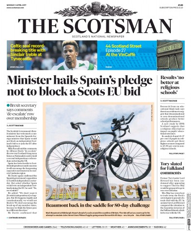 The Scotsman Newspaper Front Page (UK) for 3 April 2017