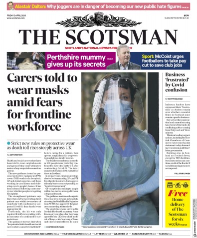 The Scotsman Newspaper Front Page (UK) for 3 April 2020
