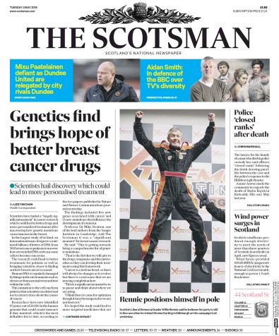 The Scotsman Newspaper Front Page (UK) for 3 May 2016