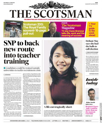 The Scotsman Newspaper Front Page (UK) for 3 June 2017