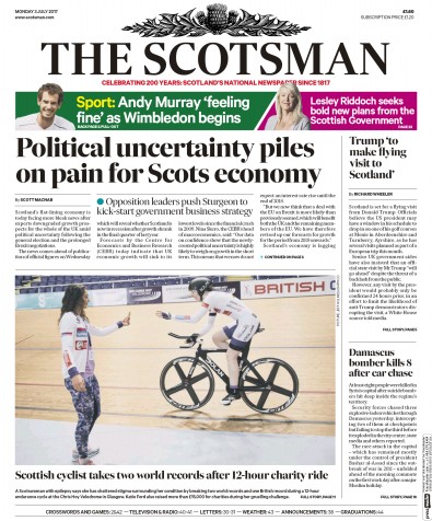 The Scotsman Newspaper Front Page (UK) for 3 July 2017