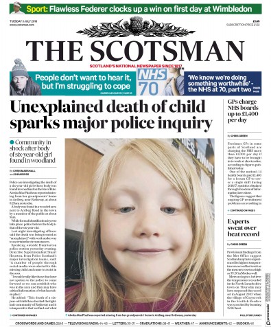 The Scotsman Newspaper Front Page (UK) for 3 July 2018