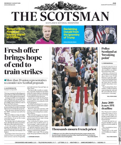 The Scotsman Newspaper Front Page (UK) for 3 August 2016