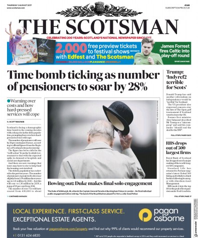 The Scotsman Newspaper Front Page (UK) for 3 August 2017