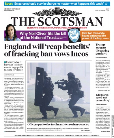 The Scotsman Newspaper Front Page (UK) for 4 October 2017