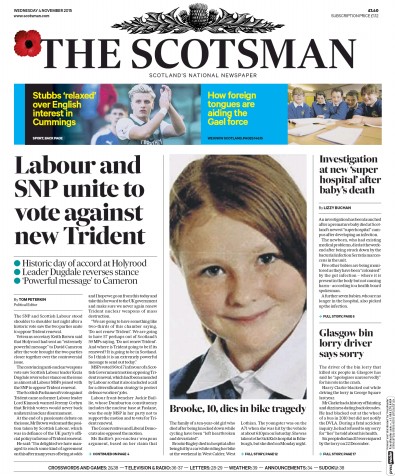 The Scotsman Newspaper Front Page (UK) for 4 November 2015
