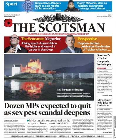 The Scotsman Newspaper Front Page (UK) for 4 November 2017