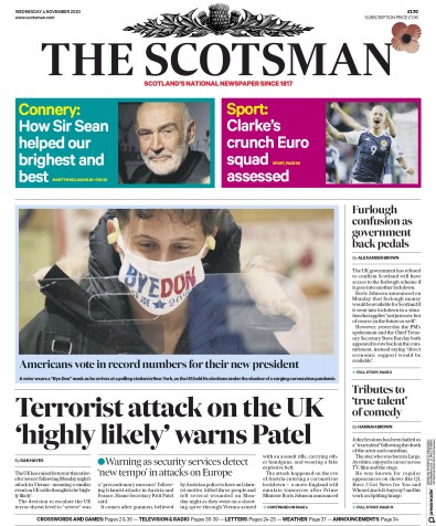 The Scotsman Newspaper Front Page (UK) for 4 November 2020