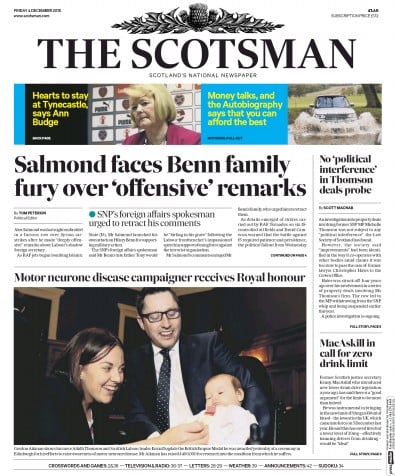 The Scotsman Newspaper Front Page (UK) for 4 December 2015