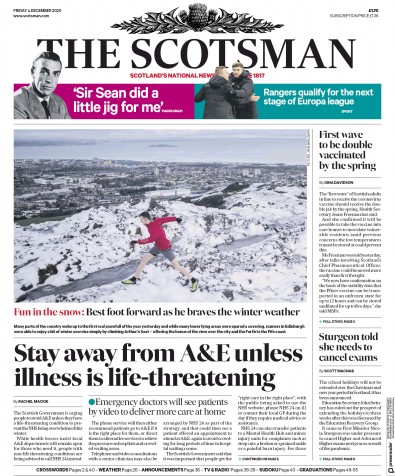 The Scotsman Newspaper Front Page (UK) for 4 December 2020