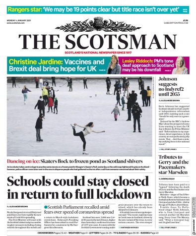The Scotsman Newspaper Front Page (UK) for 4 January 2021
