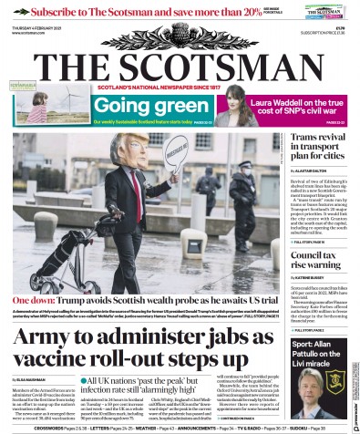 The Scotsman Newspaper Front Page (UK) for 4 February 2021